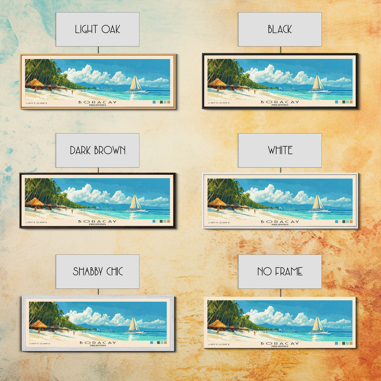 Boracay, Philippines Panoramic Print, Vacation Gift, Philippines Wall Art, Beach Painting, Beach Decor, Large Wall Art, Wood Frame Art