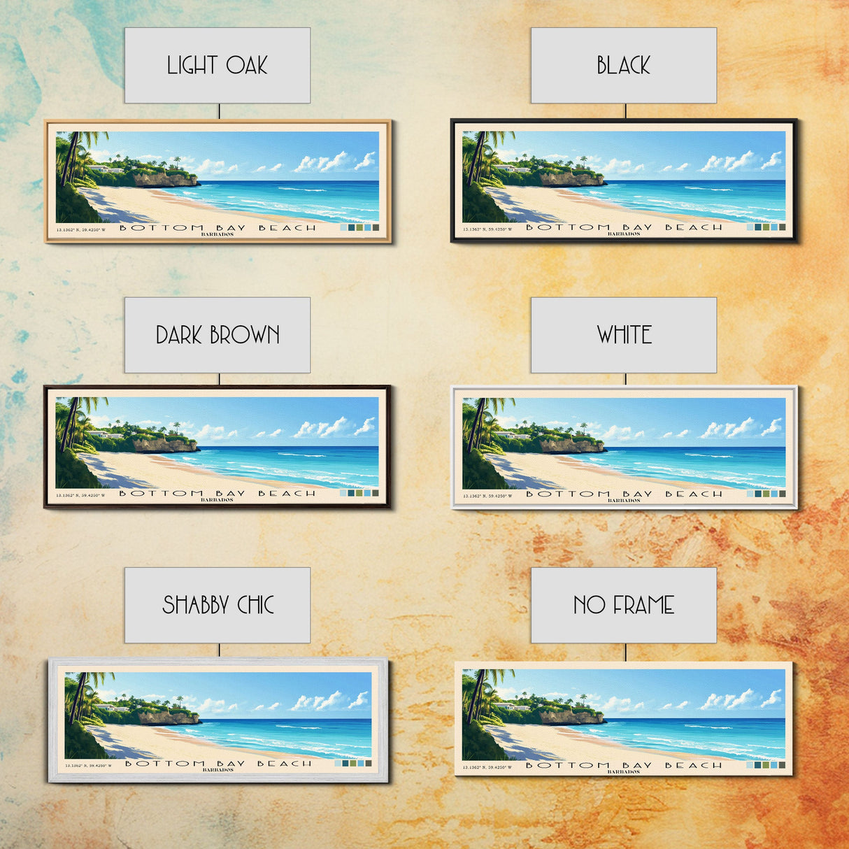 Bottom Bay Beach, Barbados Panoramic Beach Print, Vacation Gift, Barbados Wall Art, Framed Canvas Print, Framed Beach Painting