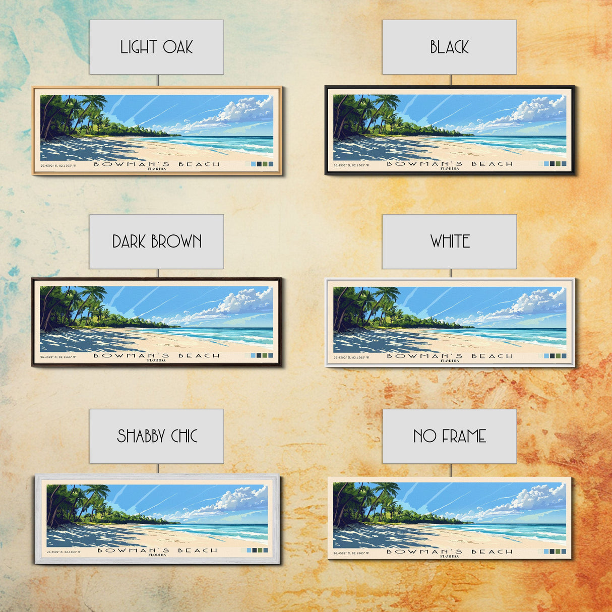 Bowman’s Beach, Florida Panoramic Print, Vacation Gift, Florida Wall Art, Beach Painting, Beach Decor, Large Wall Art, Wood Frame Art