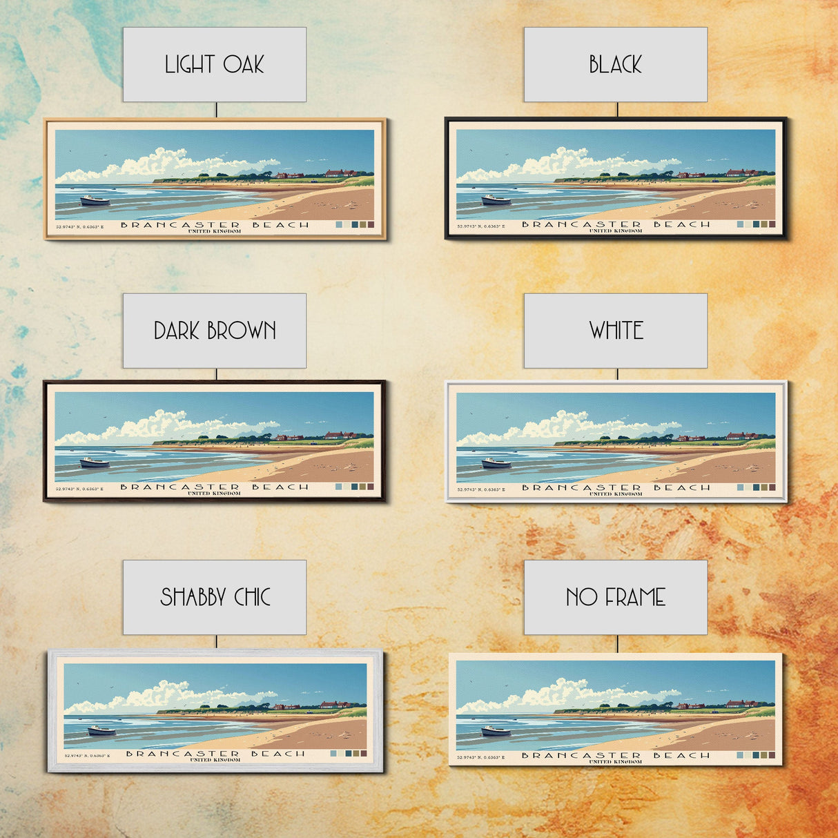 Brancaster Beach, United Kingdom Panoramic Beach Print, Vacation Gift, United Kingdom Wall Art, Framed Canvas Print, Framed Beach Painting