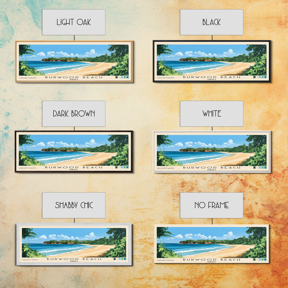 Burwood Beach, Jamaica Panoramic Beach Print, Vacation Gift, Jamaica Wall Art, Beach Painting, Beach Decor, Beach Painting