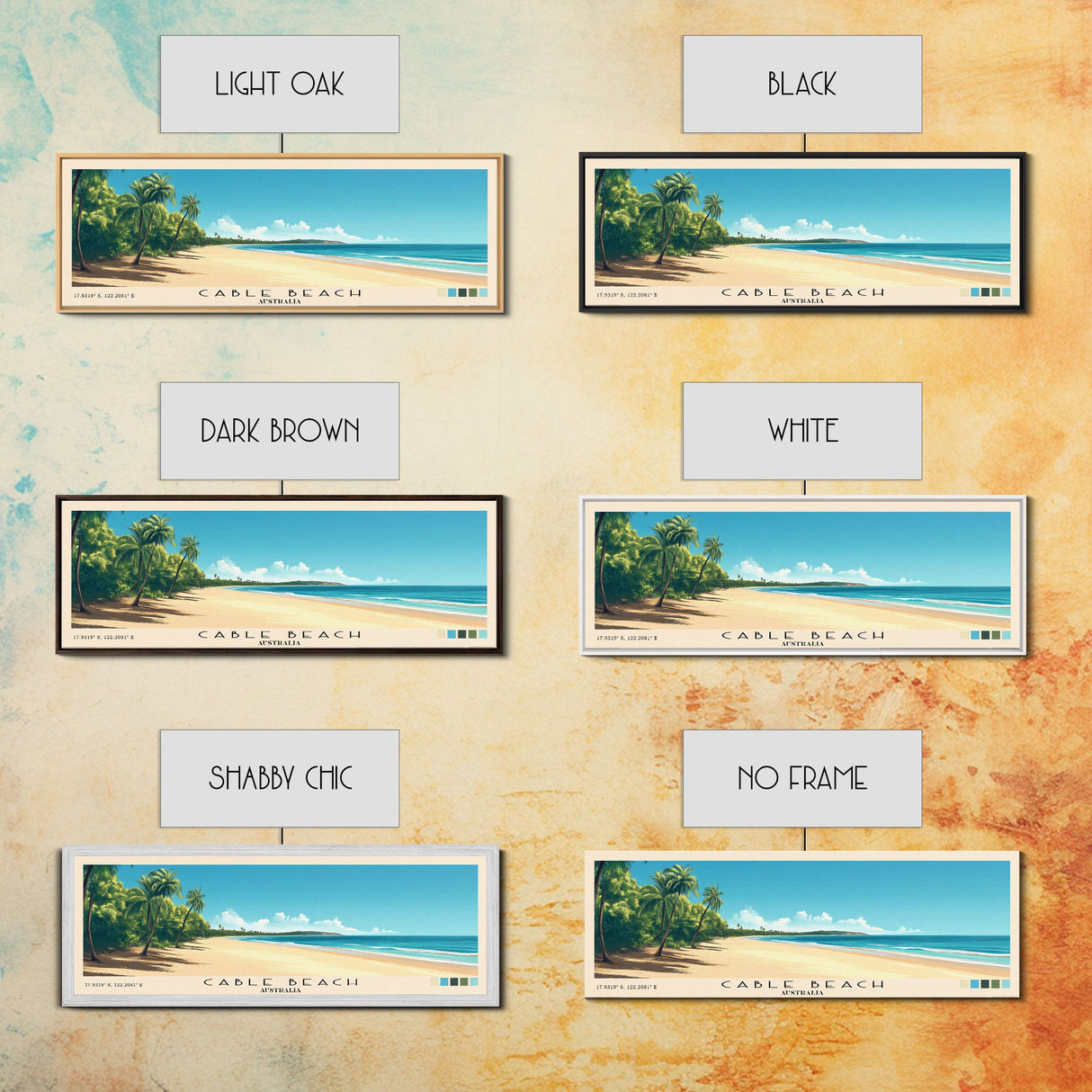 Cable Beach, Australia Panoramic Beach Print, Vacation Gift, Australia Wall Art, Framed Canvas Print, Framed Beach Painting