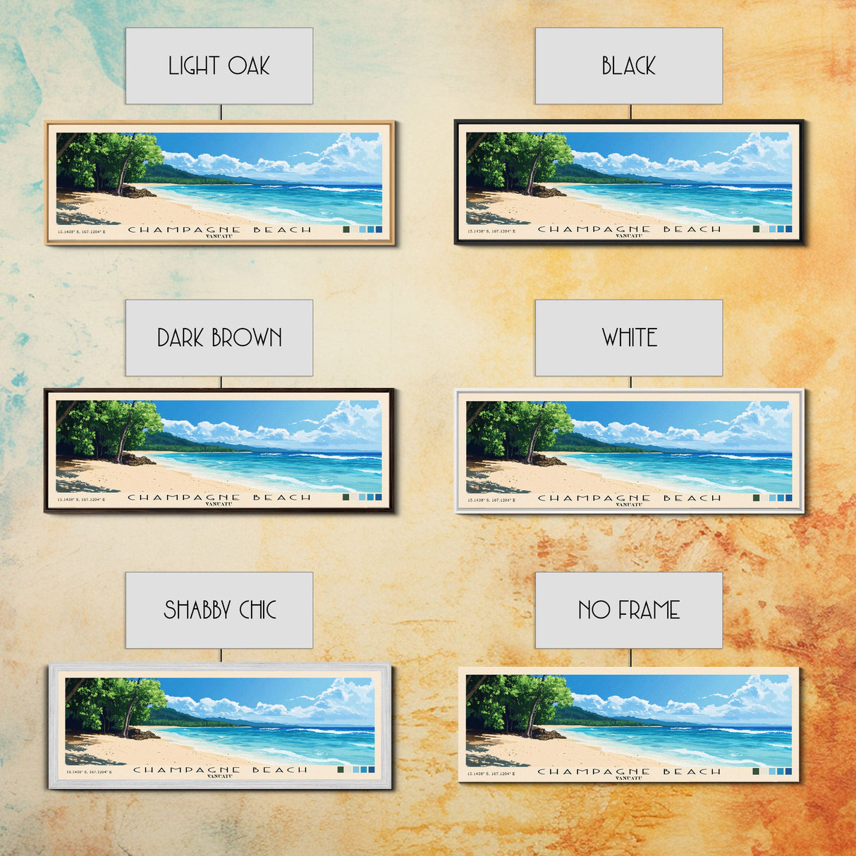 Champagne Beach, Vanuatu Panoramic Beach Print, Vacation Gift, Vanuatu Wall Art, Framed Canvas Print, Framed Beach Painting