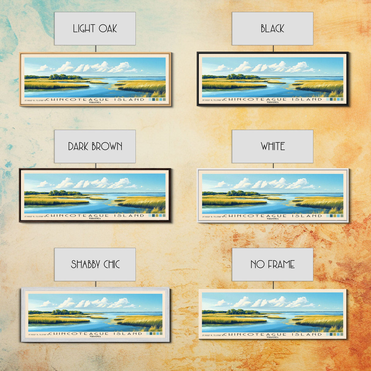 Chincoteague Island, Virginia Panoramic Beach Print, Vacation Gift, Virginia Wall Art, Framed Canvas Print, Framed Beach Painting