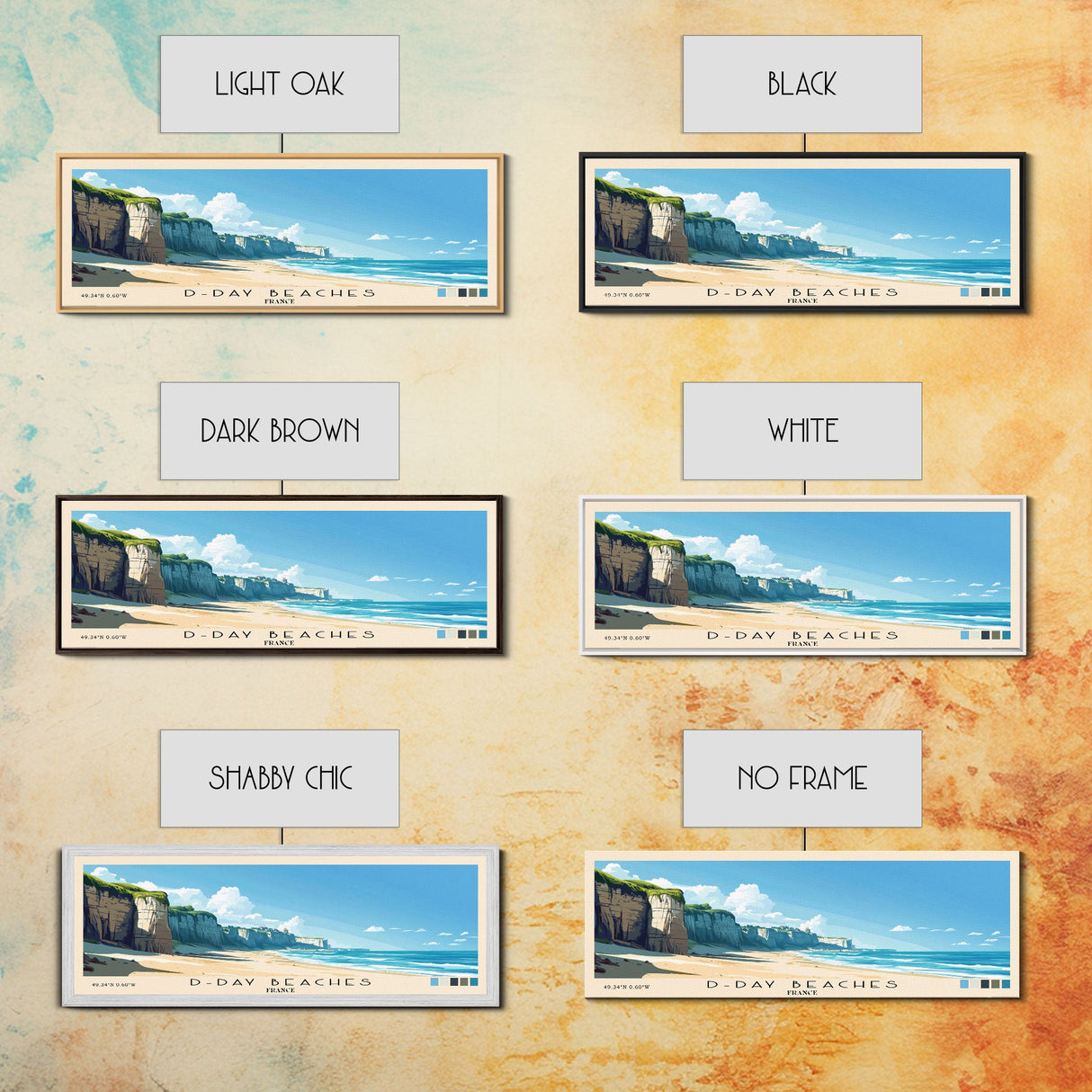 D-Day beaches, France Panoramic Beach Print, Vacation Gift, France Wall Art, Framed Canvas Print, Framed Beach Painting