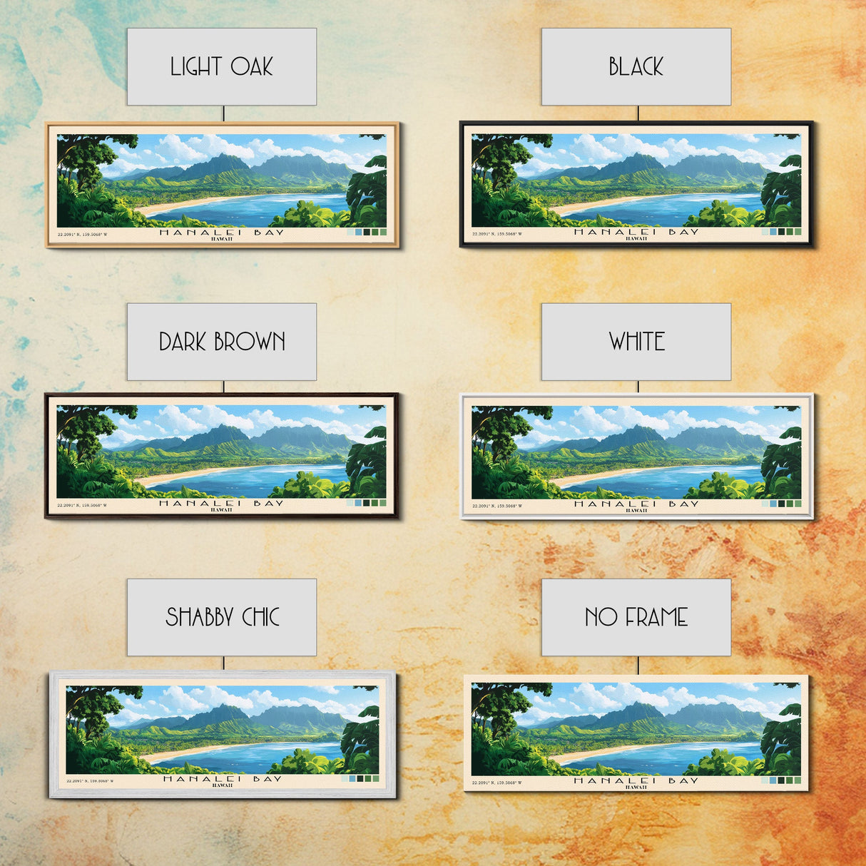 Hanalei Bay, Hawaii Panoramic Print, Vacation Gift, Hawaii Wall Art, Beach Painting, Beach Decor, Large Wall Art, Wood Frame Art