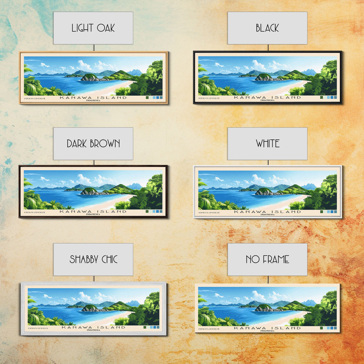 Kanawa Island, Indonesia Panoramic Beach Print, Vacation Gift, Indonesia Wall Art, Beach Painting, Beach Decor, Beach Painting