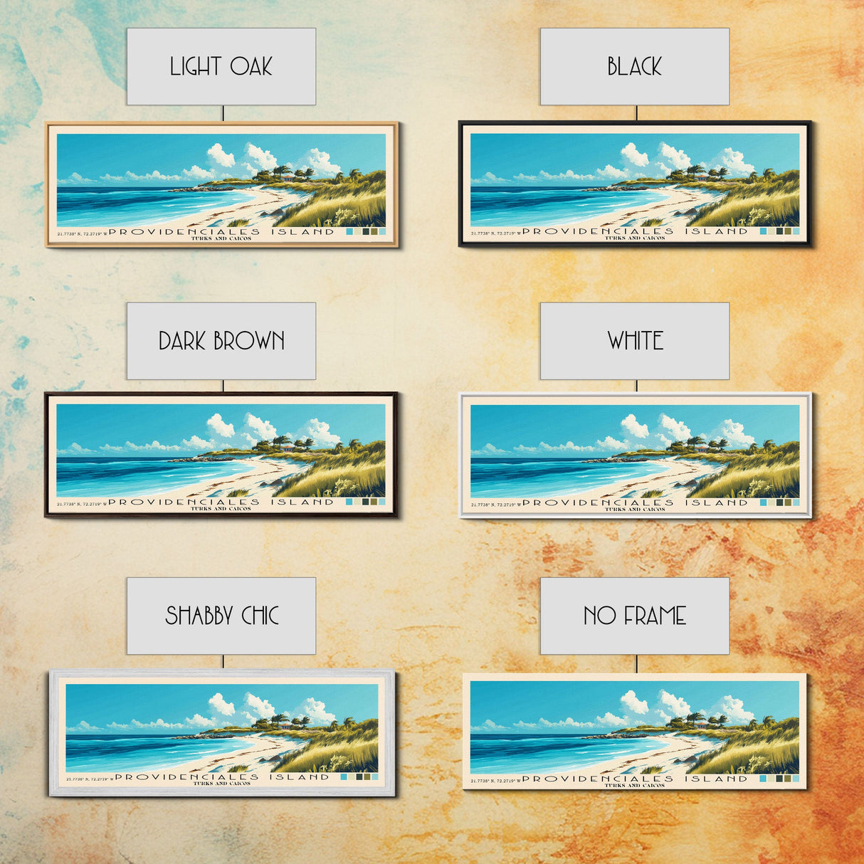 Providenciales Island, Turks and Caicos Panoramic Print, Vacation Gift, Turks and Caicos Wall Art, Beach Painting, Beach Decor, Large Wall Art, Wood Frame Art