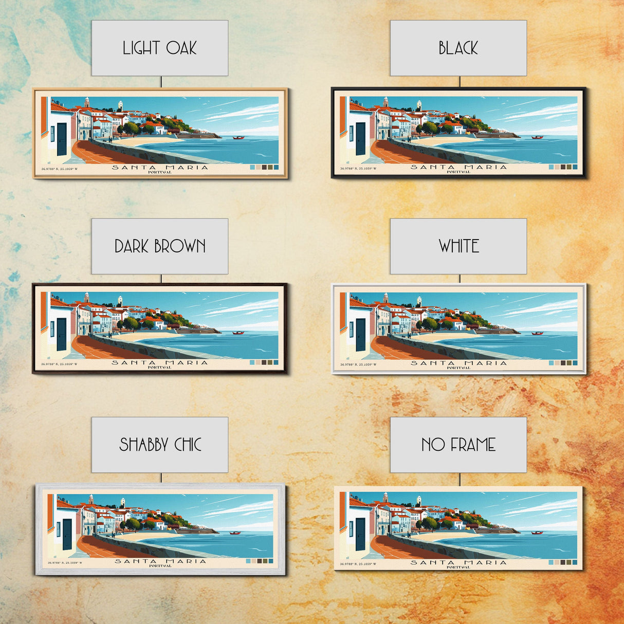 Santa Maria, Portugal Panoramic Beach Print, Vacation Gift, Portugal Wall Art, Beach Painting, Beach Decor, Beach Painting