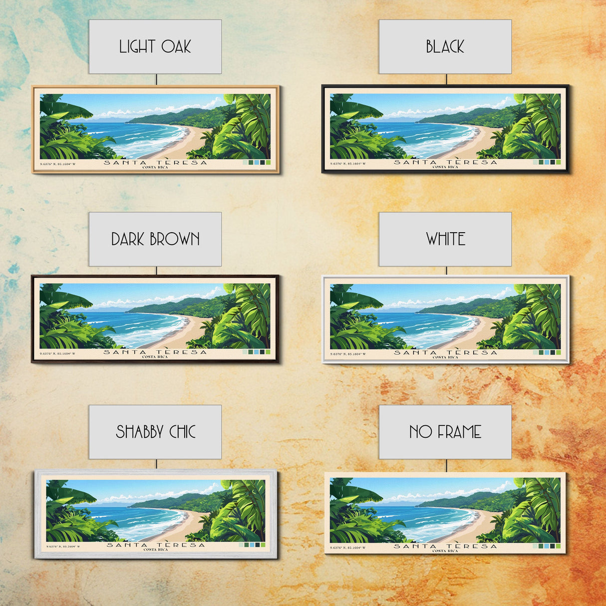 Santa Teresa, Costa Rica Panoramic Print, Vacation Gift, Costa Rica Wall Art, Beach Painting, Beach Decor, Large Wall Art, Wood Frame Art
