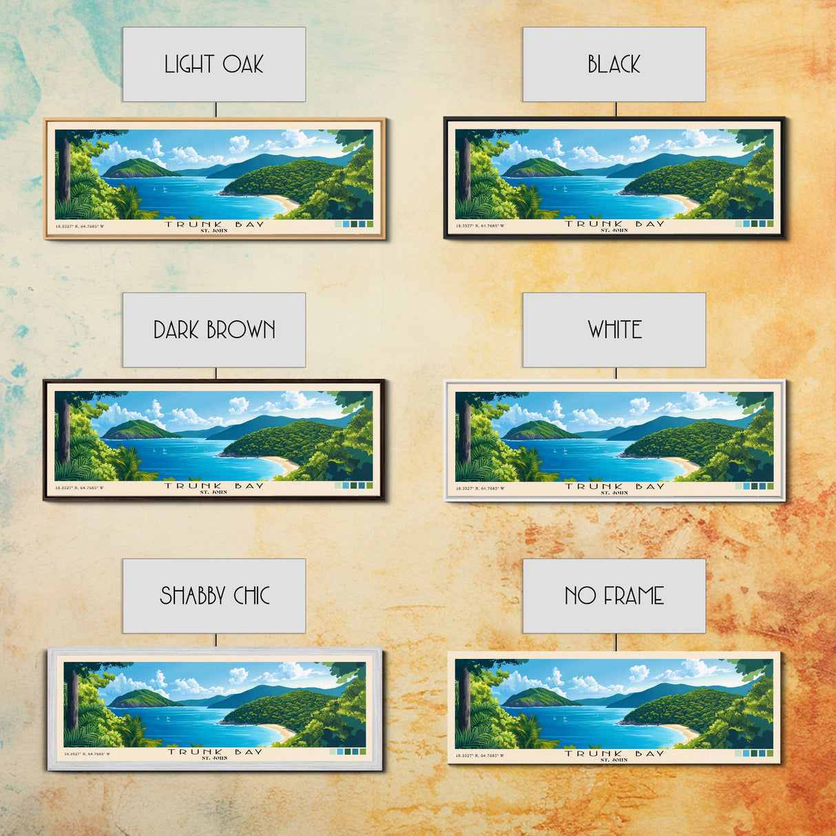 Trunk Bay, St. John Panoramic Print, Vacation Gift, St. John Wall Art, Beach Painting, Beach Decor, Large Wall Art, Wood Frame Art