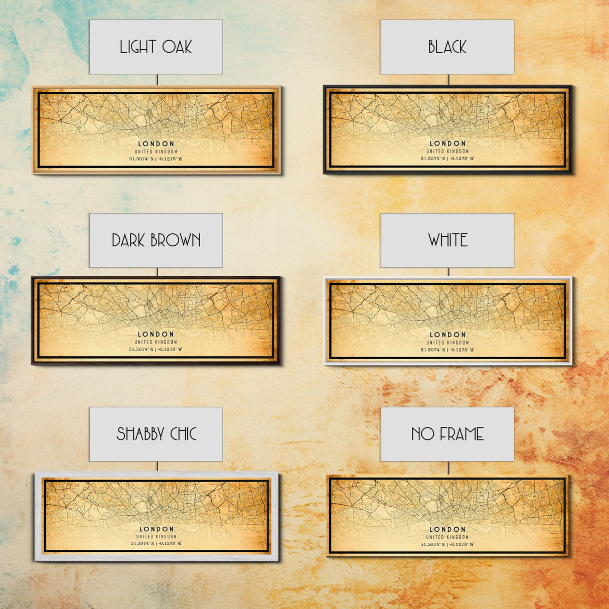 Panoramic London UK map print poster or framed canvas, London map print canvas, London city map print poster canvas, Vintage Travel Art