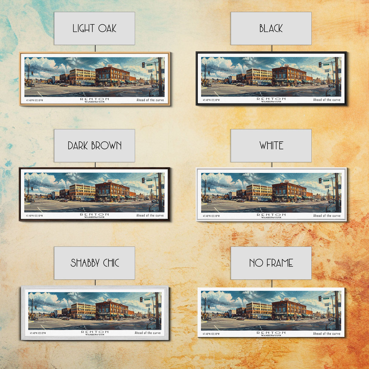 Renton Washington Panoramic Print, Creative Framed Canvas Print, City Travel Poster, Living Room Art, Home Decor, Unique Gift