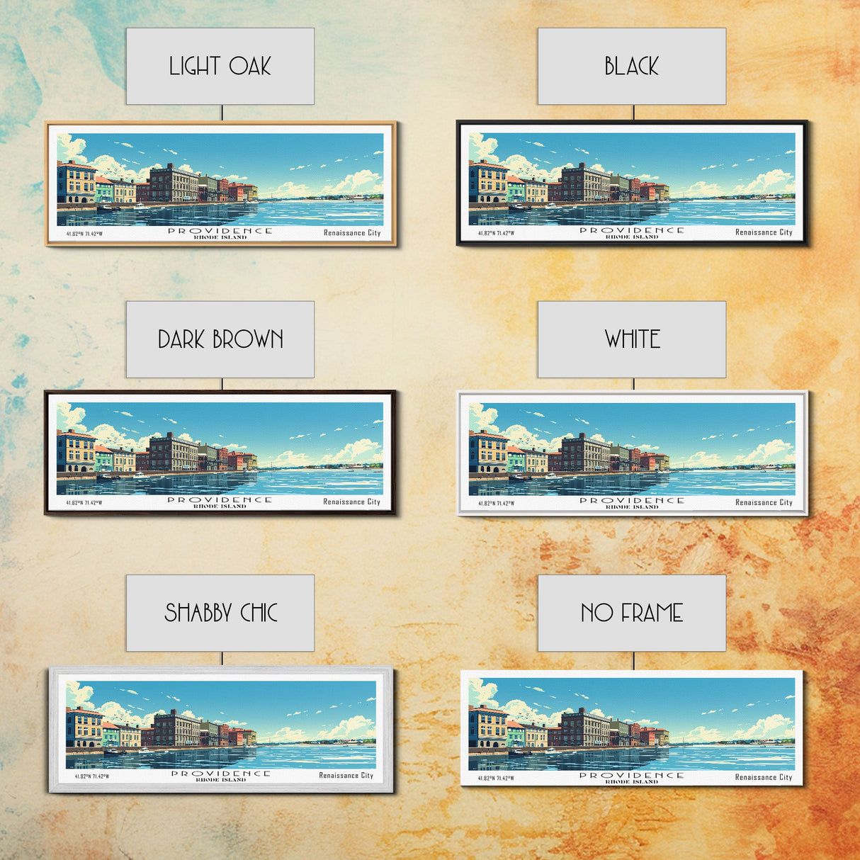 Providence Rhode Island Panoramic Wall Art, Mid Century Modern Framed Canvas Print, Retro Pop Art Travel Poster, City Art, Office Wall Decor, Living Room Art