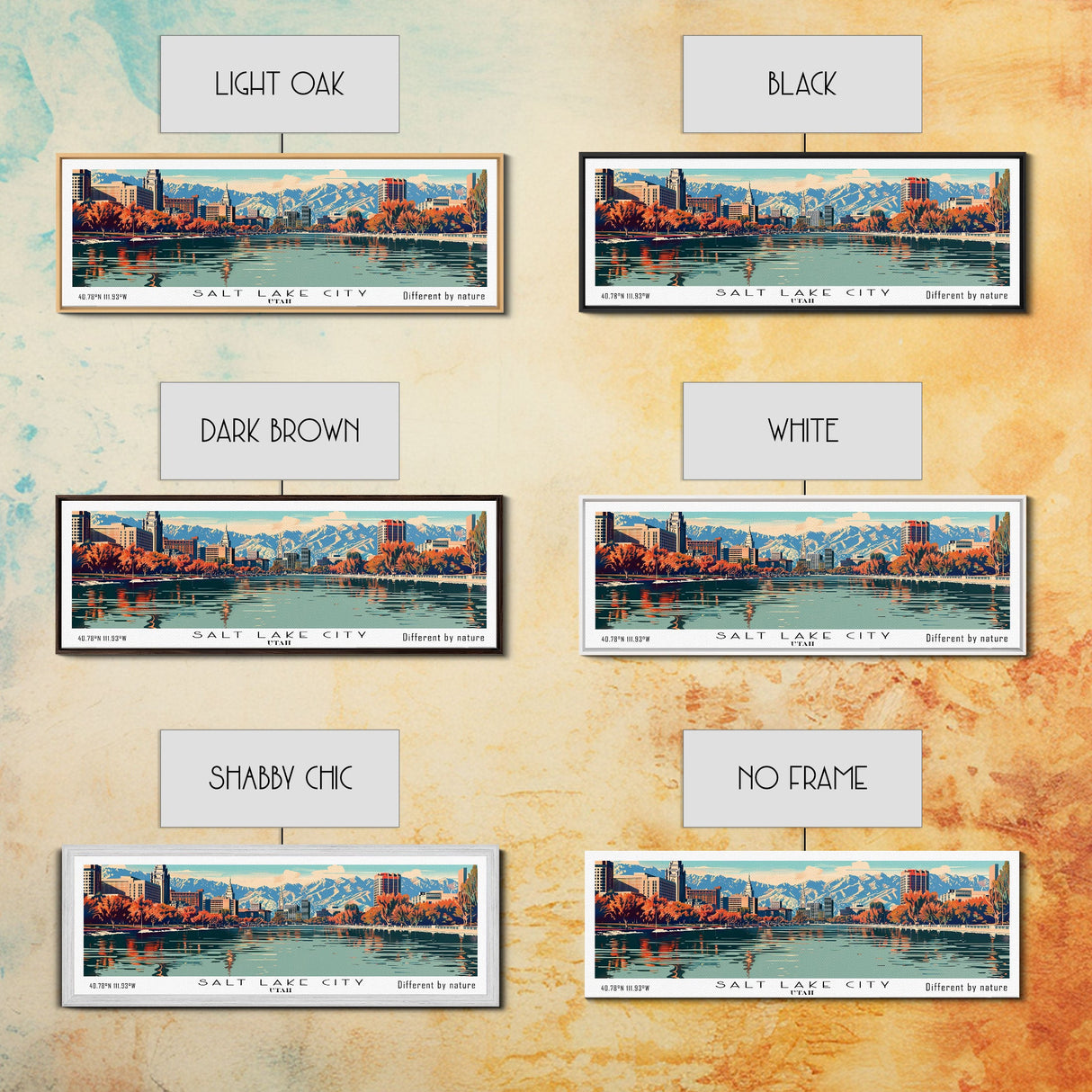 Salt Lake City Utah Panoramic Wall Art, Mid Century Modern Framed Canvas Print, Retro Pop Art Cityscape, Travel Poster, Living Room Decor