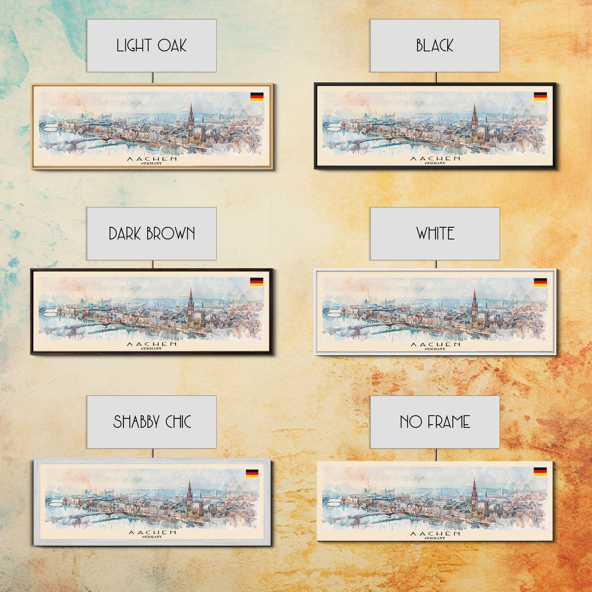 Aachen Germany Panoramic Travel Poster, Framed Canvas Print or Metal Wall Art, Travel Art, Home Decor, Panoramic Painting, Midcentury Art