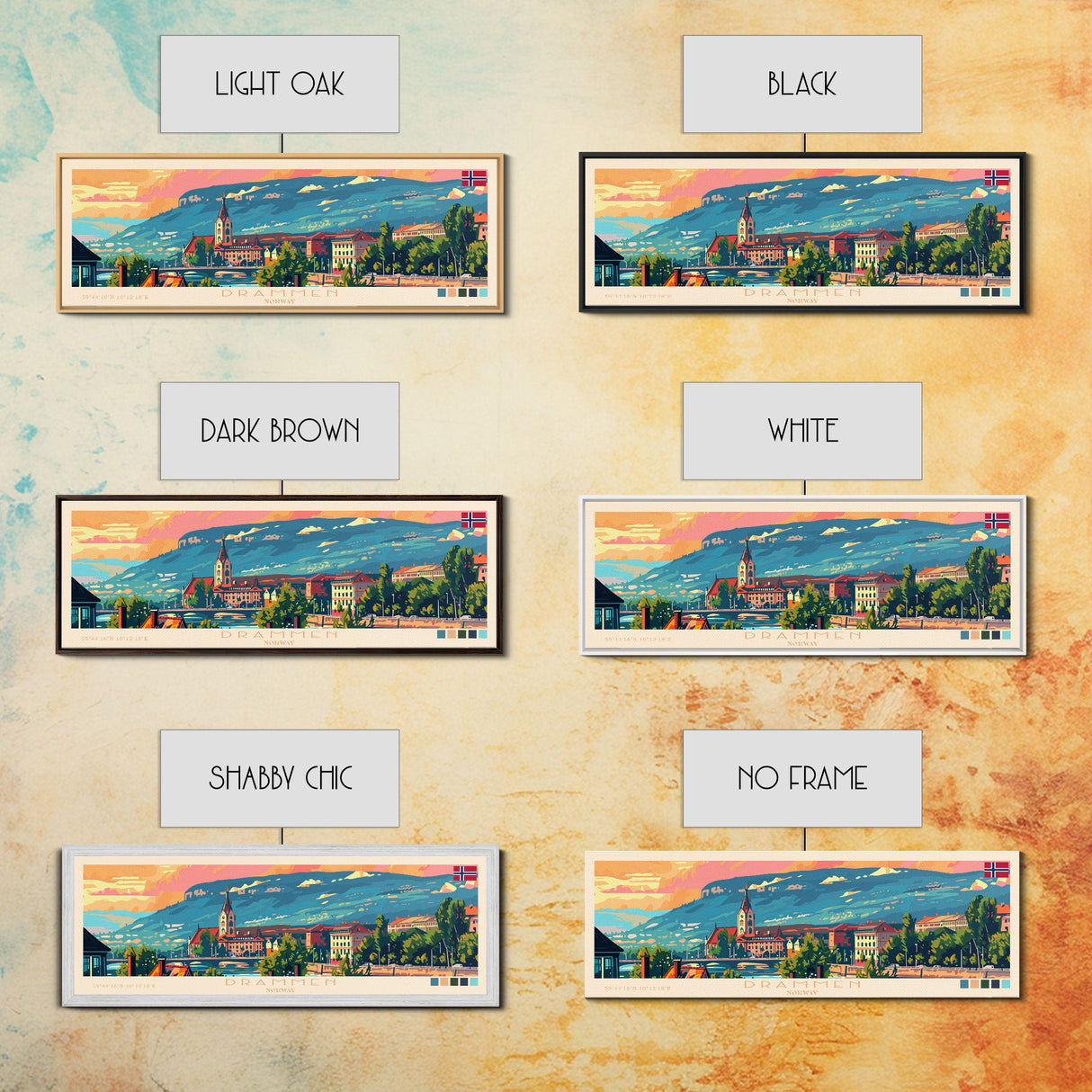 Drammen Norway Travel Print Wall Art, Panoramic City Art, Travel Art, Wall Decor, Vacation Gift, Framed Canvas Print Or Metal Art