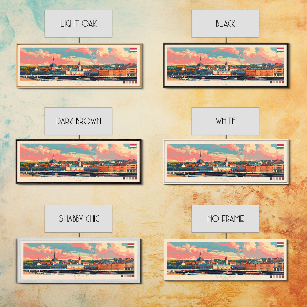 Kazan Russia Panoramic Travel Poster, Framed Canvas Print or Metal Wall Art, Travel Art, Home Decor, Panoramic Painting, Midcentury Art