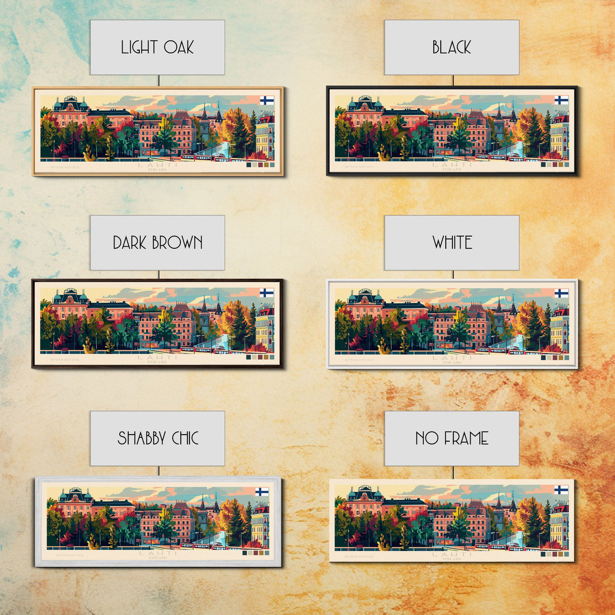 Lahti Finland Panoramic Travel Poster, Framed Canvas Print or Metal Wall Art, Travel Art, Home Decor, Panoramic Painting, Midcentury Art