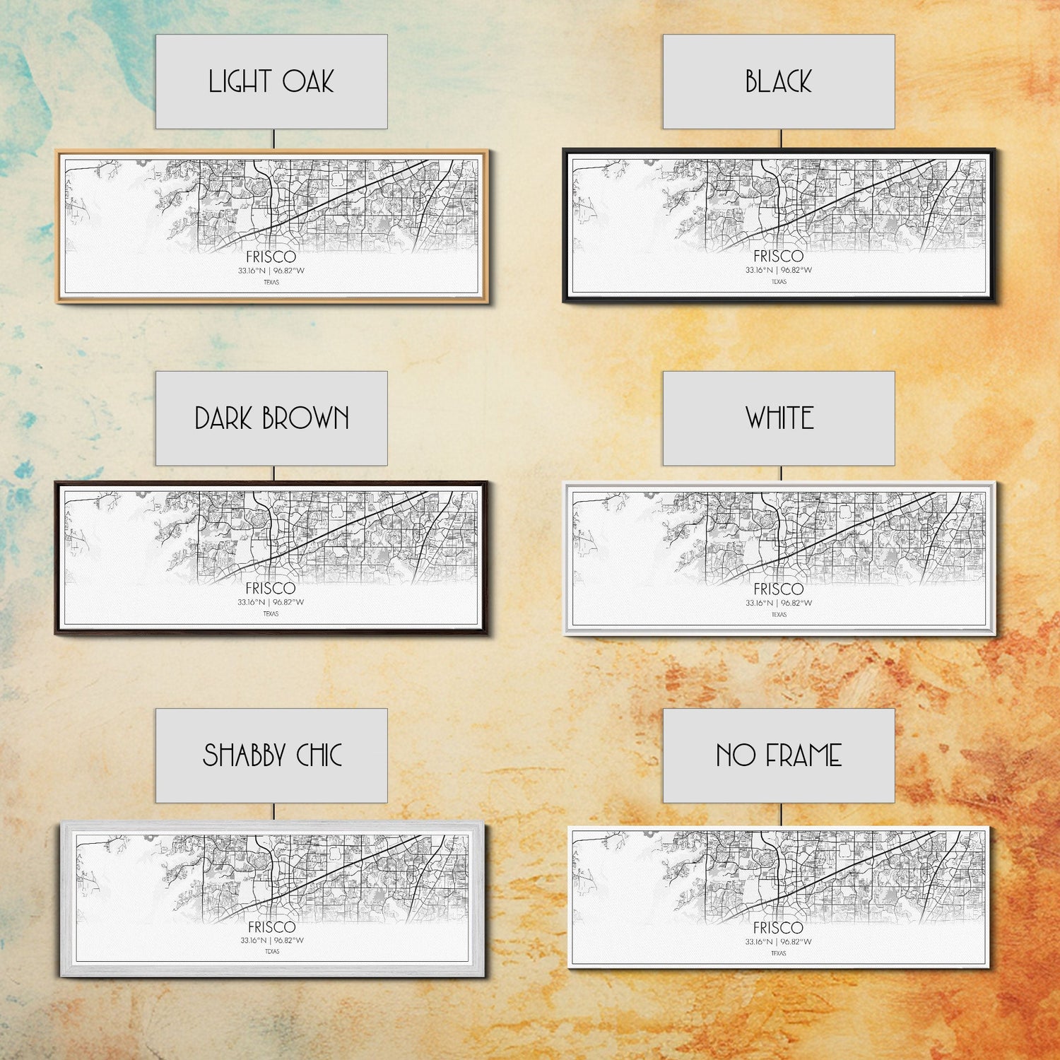 Panoramic Frisco City Map, Texas Art, Map Print, Minimalist Wall Art, Canvas Art, Housewarming Gift, Street Map Art, Closing Gift