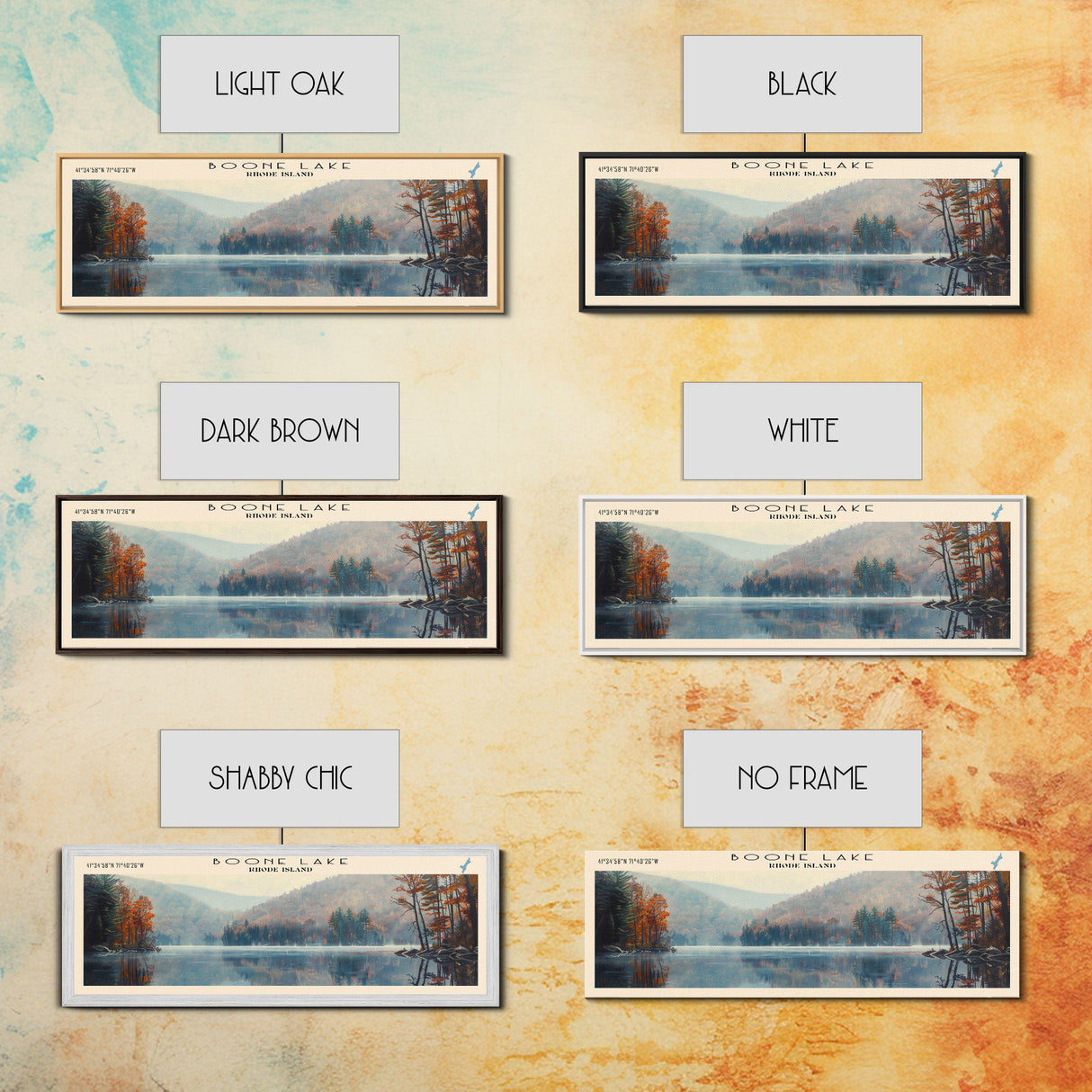 Boone Lake Rhode Island Framed Canvas Print, Panoramic Lake House Decor, Scenic View, Travel Poster, Rustic Art, Lake Painting