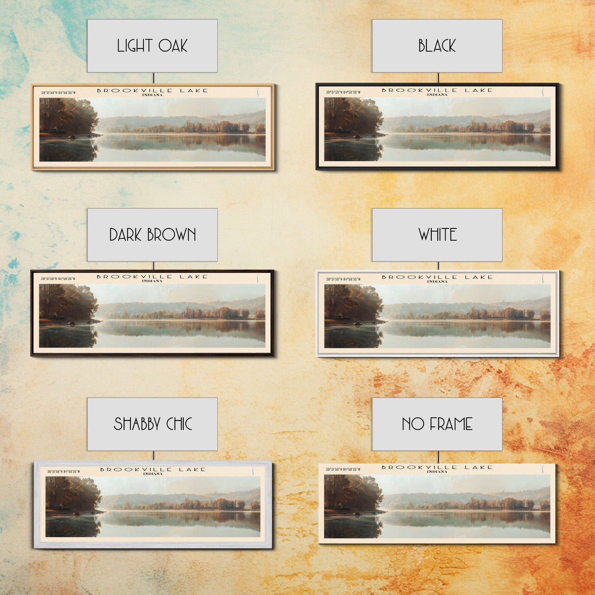 Brookville Lake Indiana Framed Canvas Print, Lake House Decor, Panoramic Wall Art, Travel Poster, Rustic Lake Painting, Nature Art