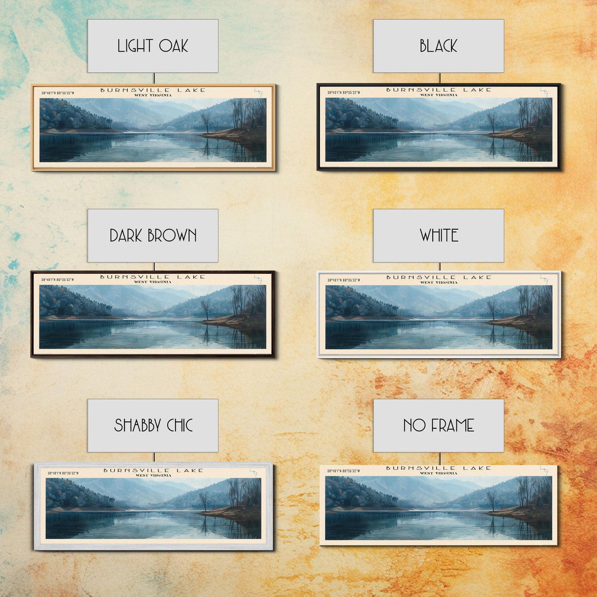 Burnsville Lake West Virginia Framed Canvas Print, Panoramic Lake House Decor, Wall Art, Travel Poster, Modern Lake Painting, Nature Art