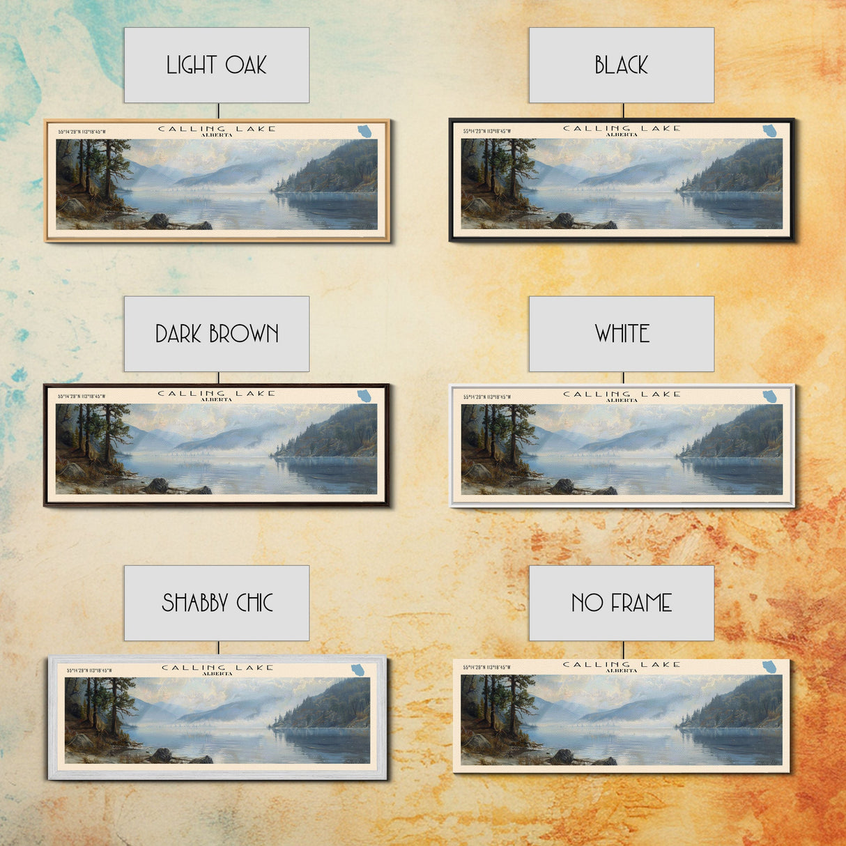 Calling Lake Framed Canvas Print, Panoramic Lake House Decor, Wall Art, Travel Poster, Rustic Lake Painting, Nature Art