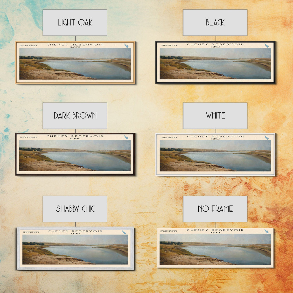 Cheney Reservoir Kansas Framed Canvas Print, Panoramic Lake House Decor, Wide Wall Art, Travel Poster, Rustic Lake Painting, Home Decor