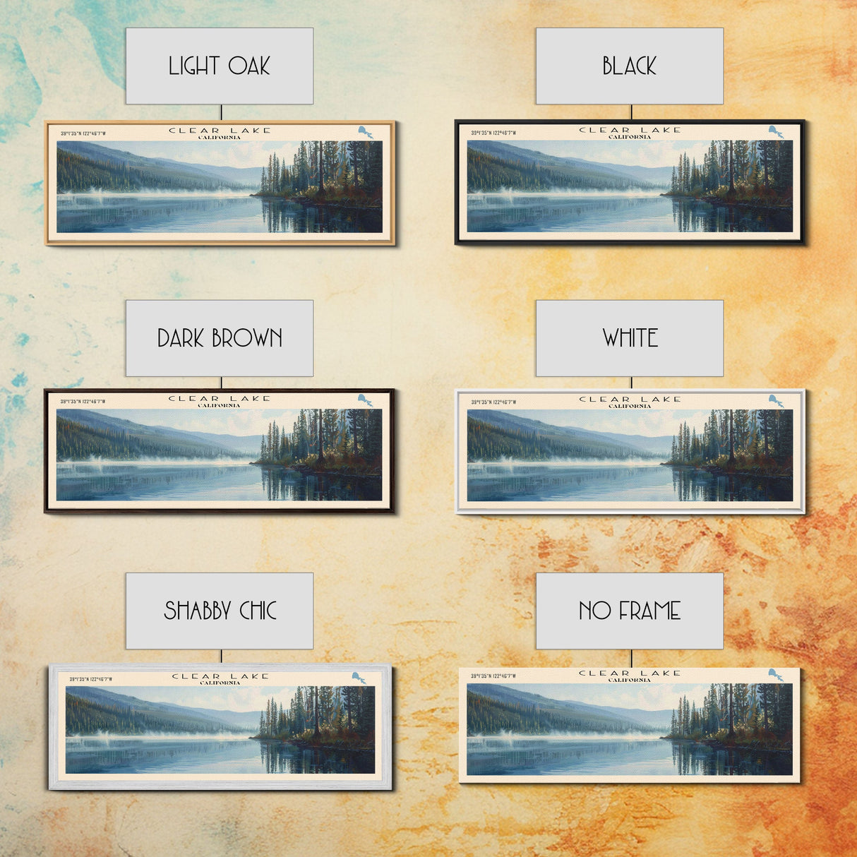 Clear Lake Framed Canvas Print, Lake House Art, Panoramic Wide Art, Travel Poster, Rustic Lake Painting, Home Decor