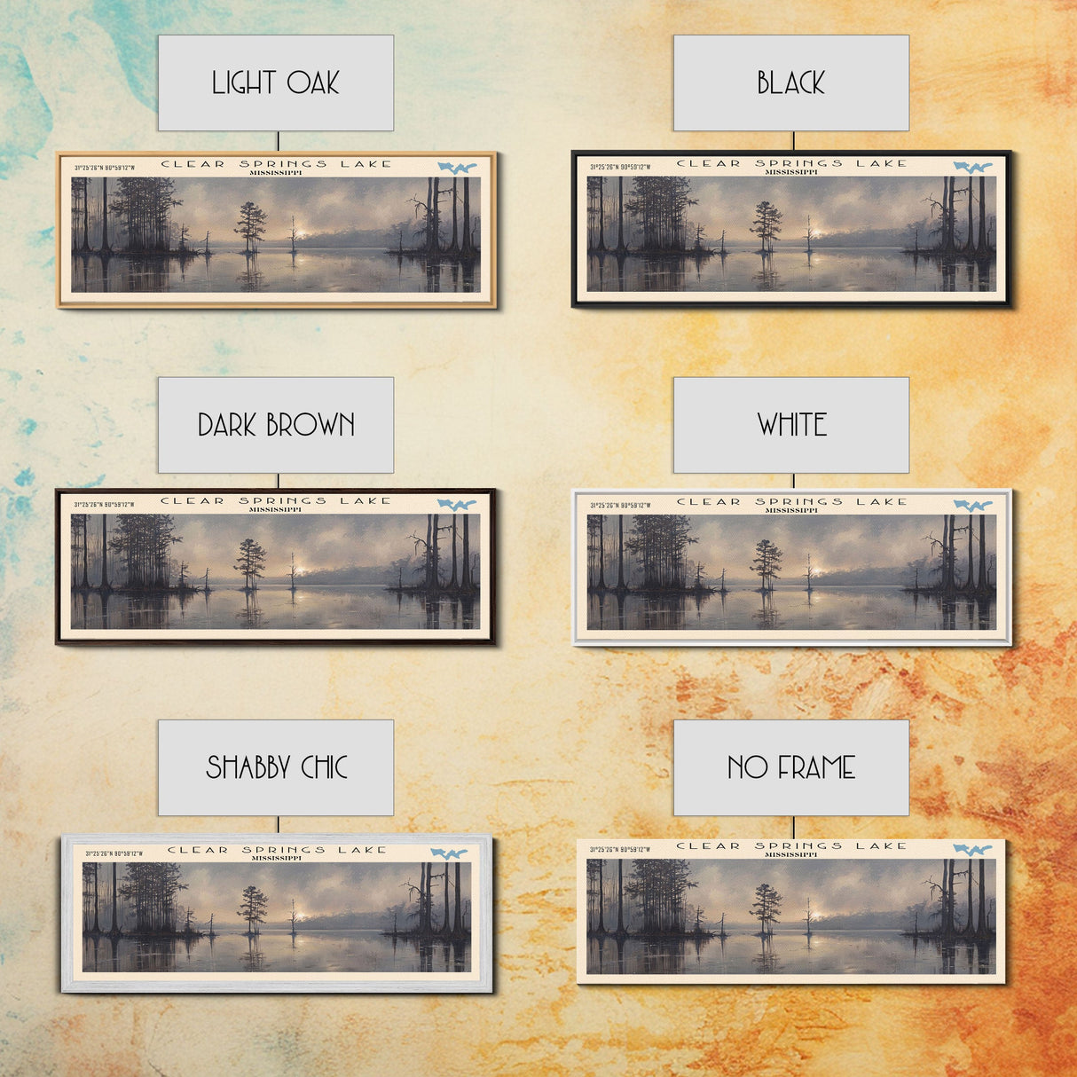 Clear Springs Lake Mississippi Framed Canvas Print, Panoramic Lake House Decor, Wide Wall Art, Travel Poster, Modern Lake Painting, Nature Art