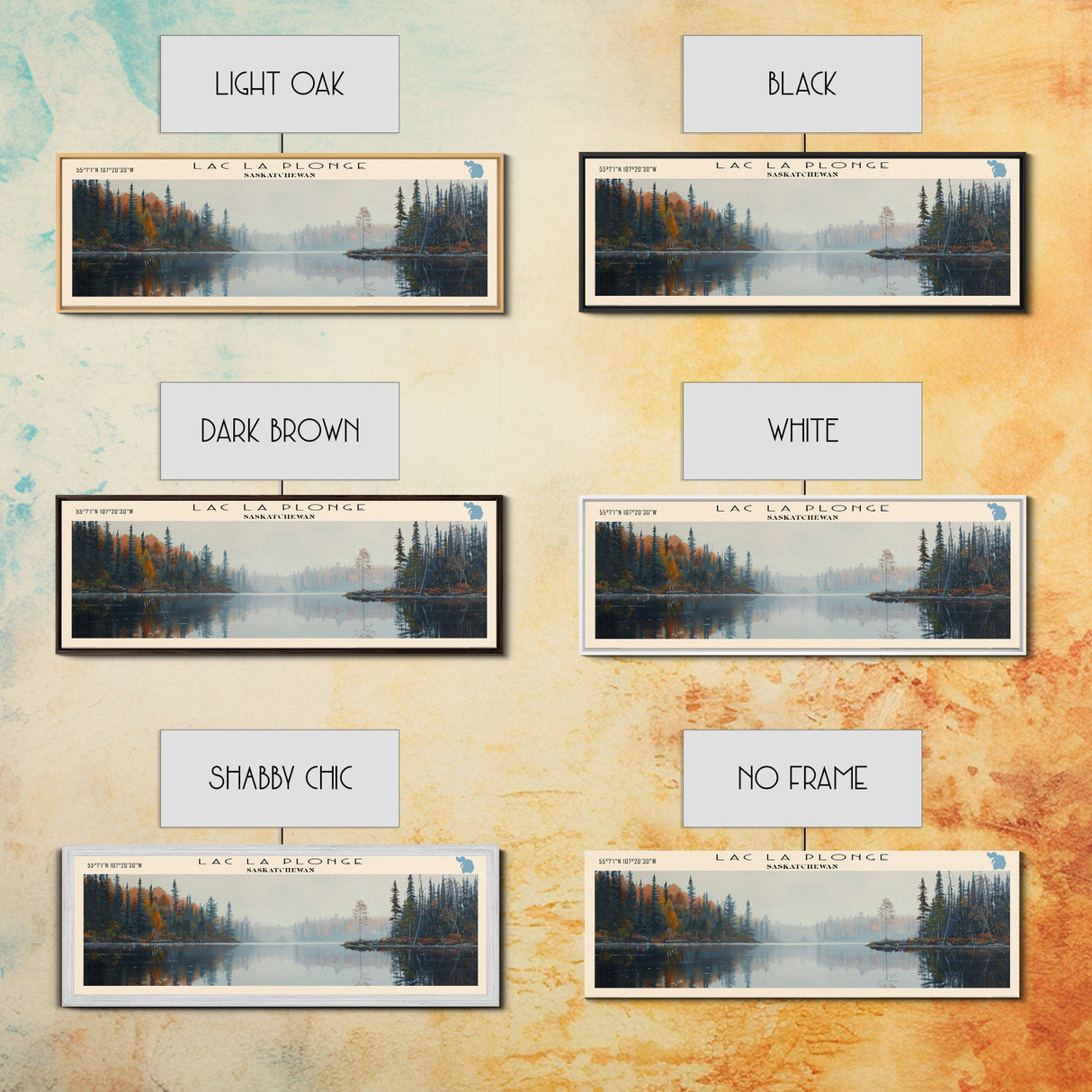 Lac La Plonge Lake Billy Chinook Oregon Framed Canvas Print, Panoramic Lake House Decor, Wall Art, Travel Poster, Scenic Lake Painting, Home Decor