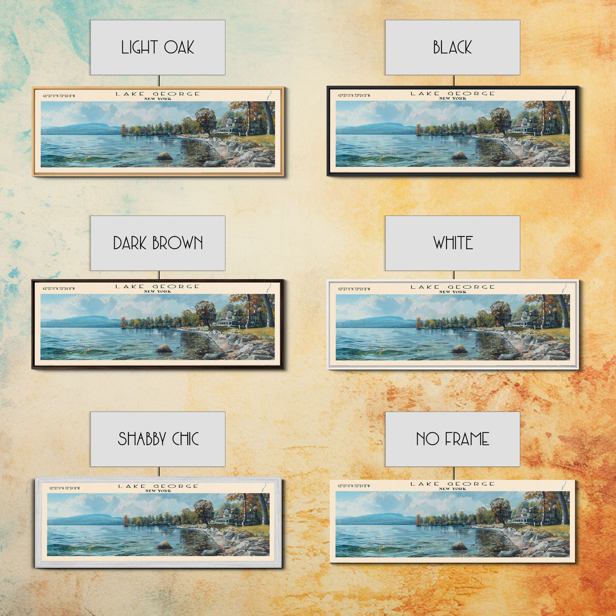 Lake George New York Framed Canvas Print, Lake House Decor, Panoramic Wall Art, Travel Poster, Stunning Landscape Painting, Home Art