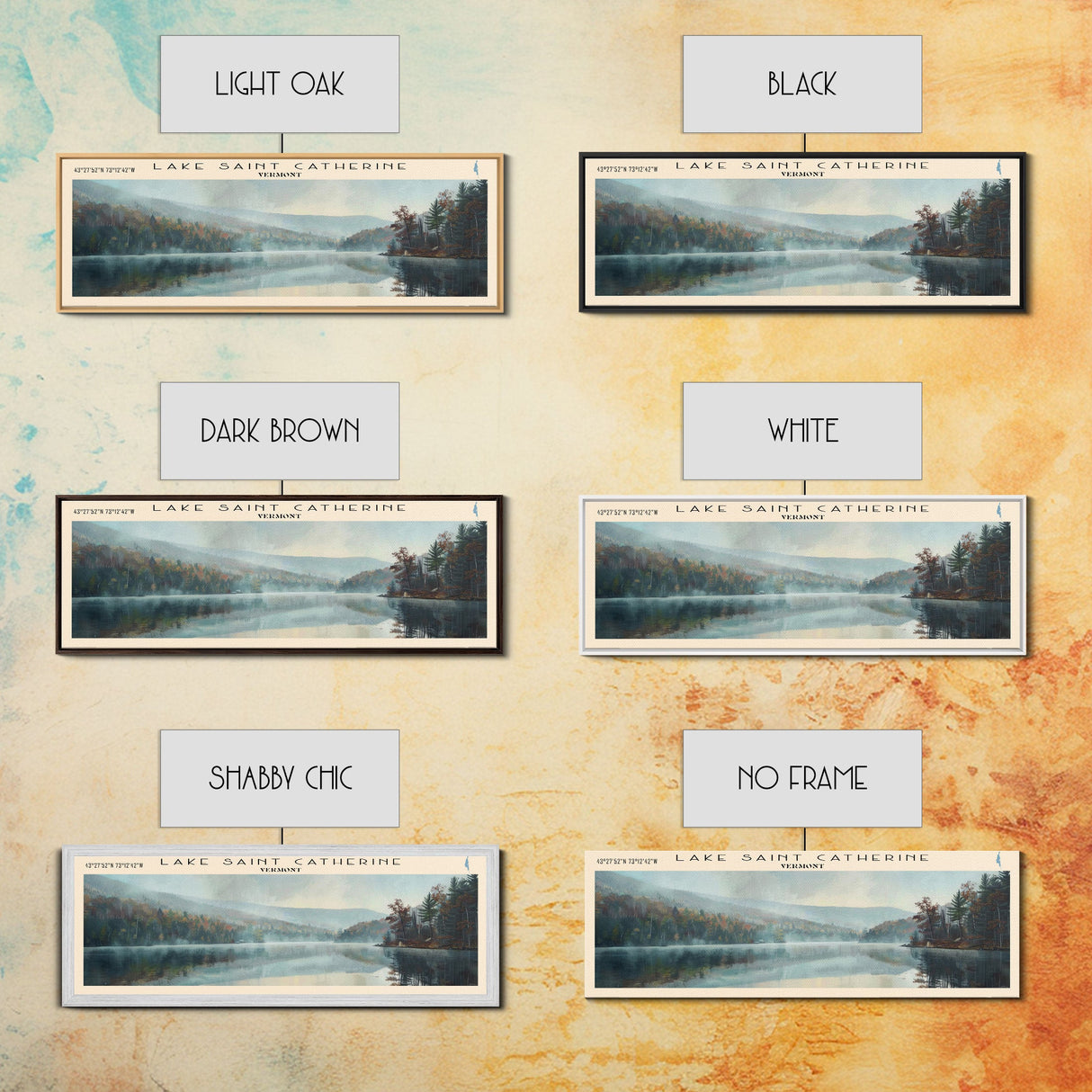 Lake Saint Catherine, Boho Art, Scenic Landscape, Travel Poster Art, Wall Art, Home Decor, Nature Scene, Lake Painting, Minimalist Art, Living Room Decor, Travel Print, Framed Canvas Print, Lake House Decor, Panoramic Print