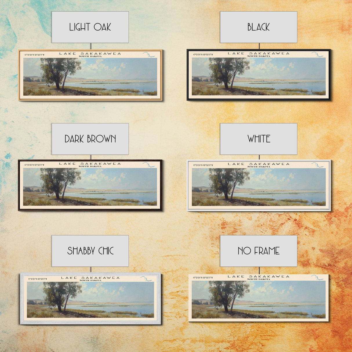 Lake Sakakawea, Boho Art, Beautiful Landscape, Travel Poster Art, Wall Art, Home Decor, Nature Scene, Lake Painting, Minimalist Art, Modern Art, Travel Print, Framed Canvas Print, Lake House Decor, Panoramic Print