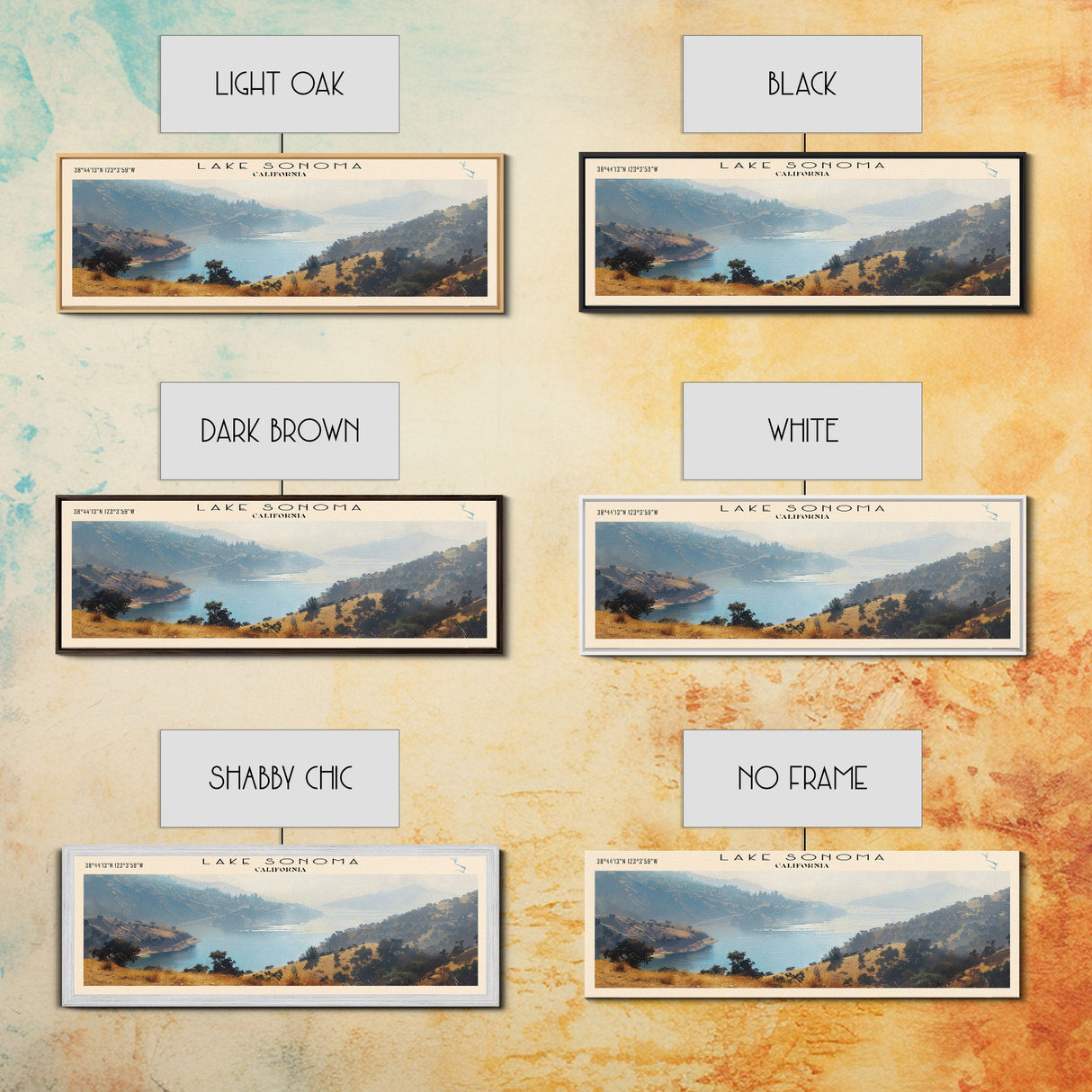 Lake Sonoma California Framed Canvas Print, Lake House Decor, Panoramic Wall Art, Travel Poster, Stunning Landscape Painting, Contemporary Art