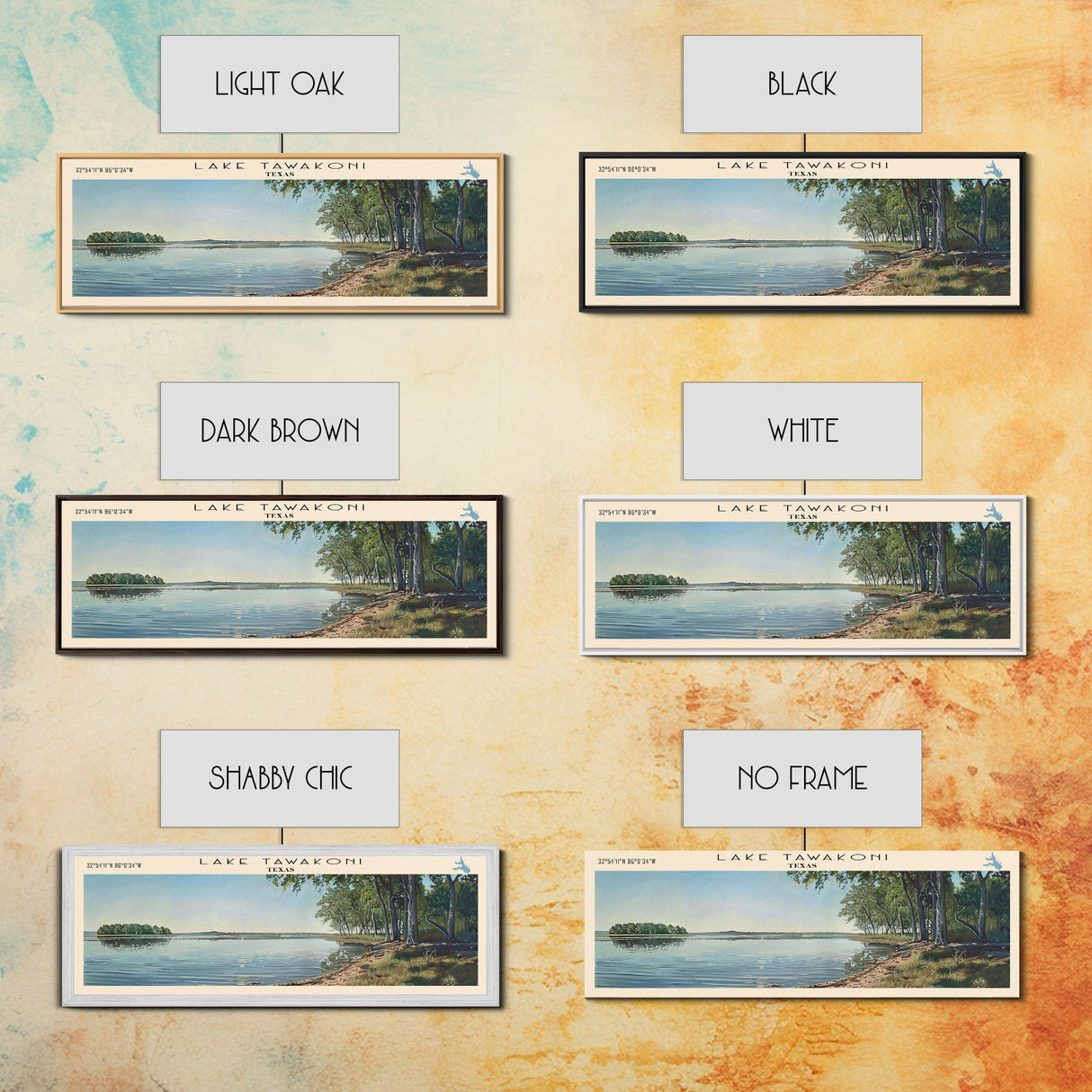 Lake Tawakoni Texas Framed Canvas Print, Lake House Decor, Panoramic Wall Art, Travel Poster, Stunning Landscape Painting, Bedroom Decor