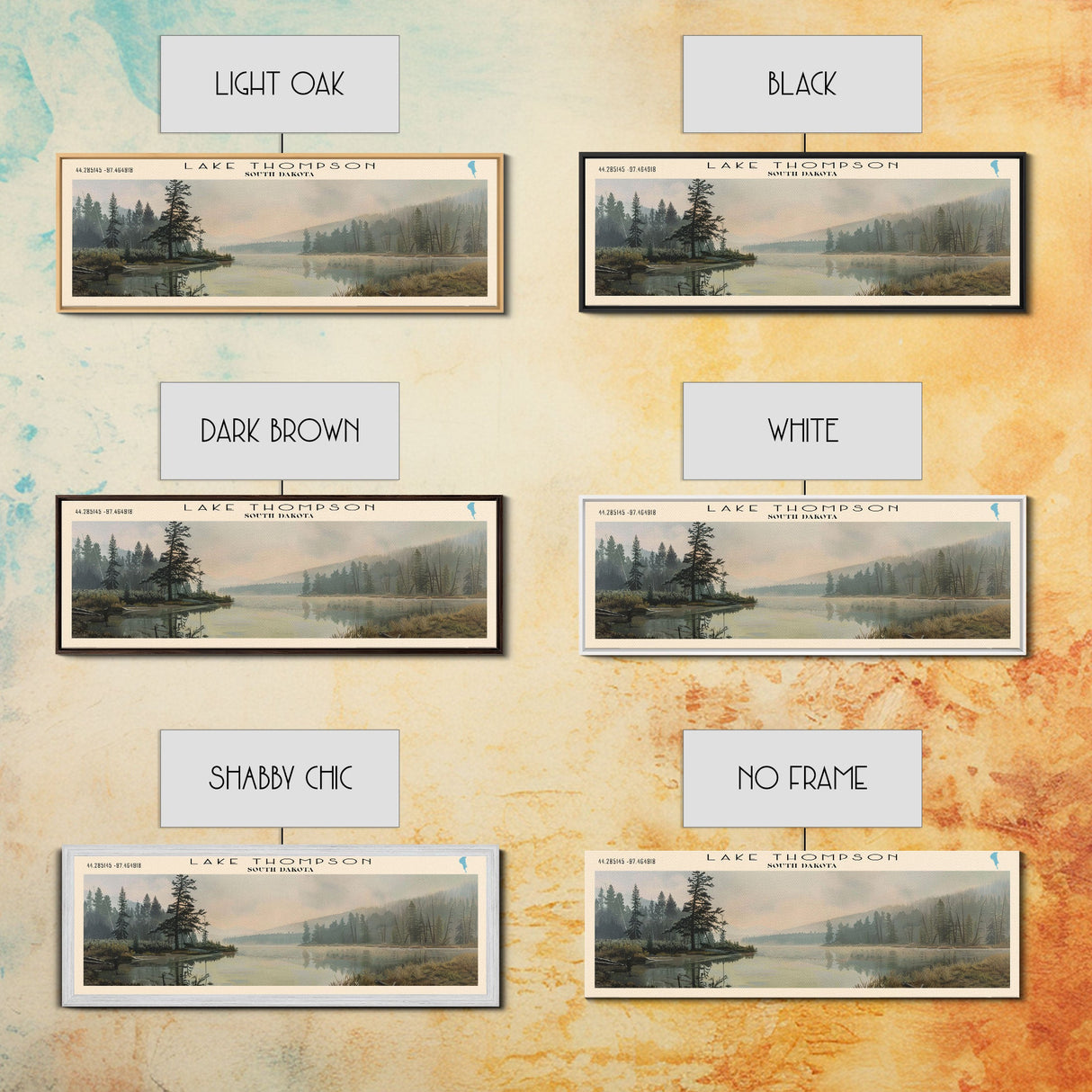 Lake Thompson South Dakota Framed Canvas Print, Lake House Decor, Panoramic Wall Art, Travel Poster, Serene Landscape Painting, Living Room Decor