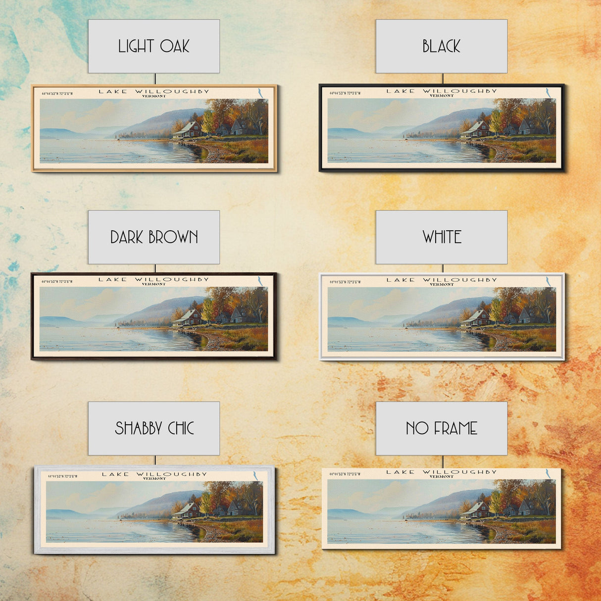 Lake Willoughby Vermont Framed Canvas Print, Lake House Decor, Panoramic Wall Art, Travel Poster, Scenic Landscape Painting, Living Room Decor