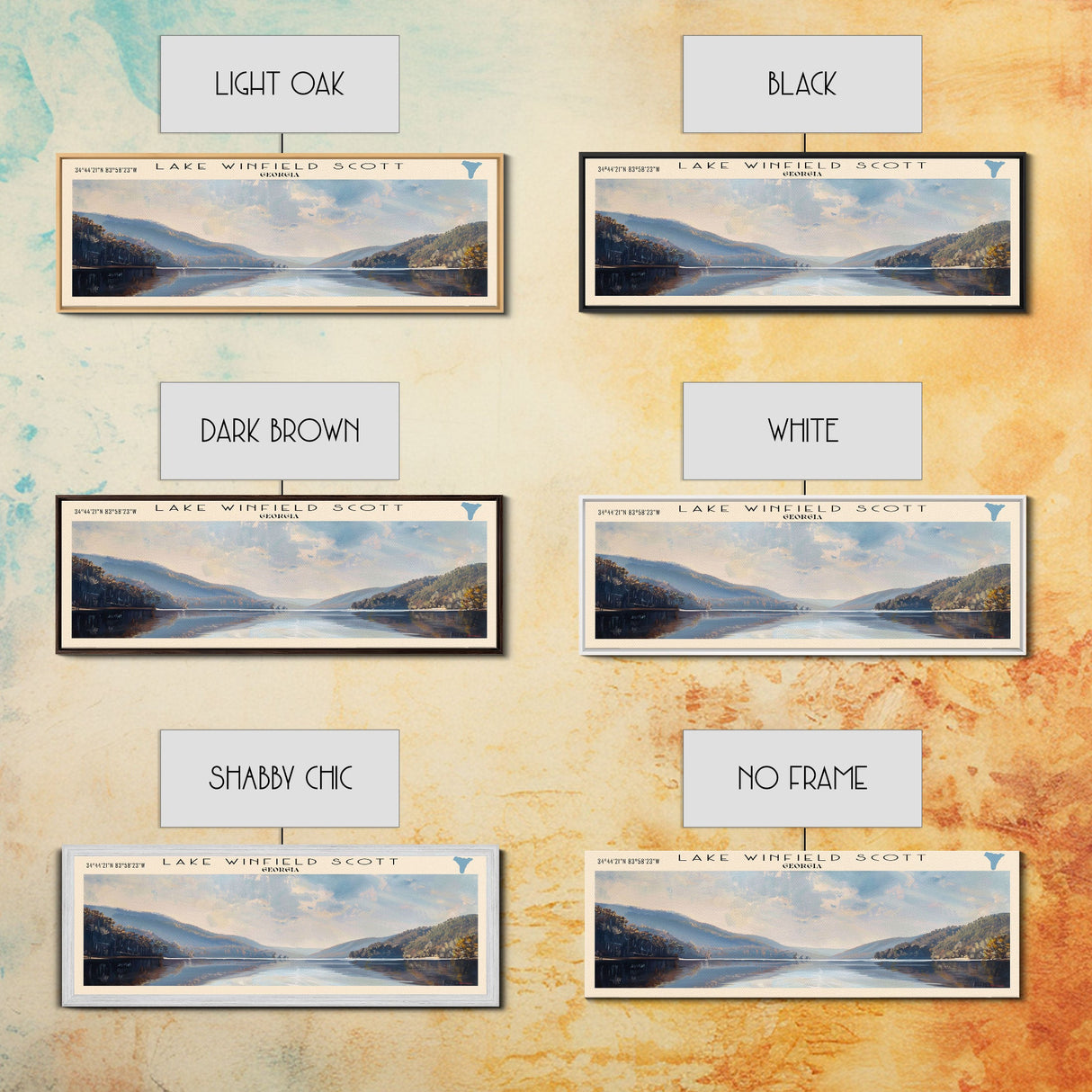 Lake Winfield Scott Georgia Framed Canvas Print, Lake House Decor, Panoramic Wall Art, Travel Poster, Scenic Landscape Painting, Rustic Art