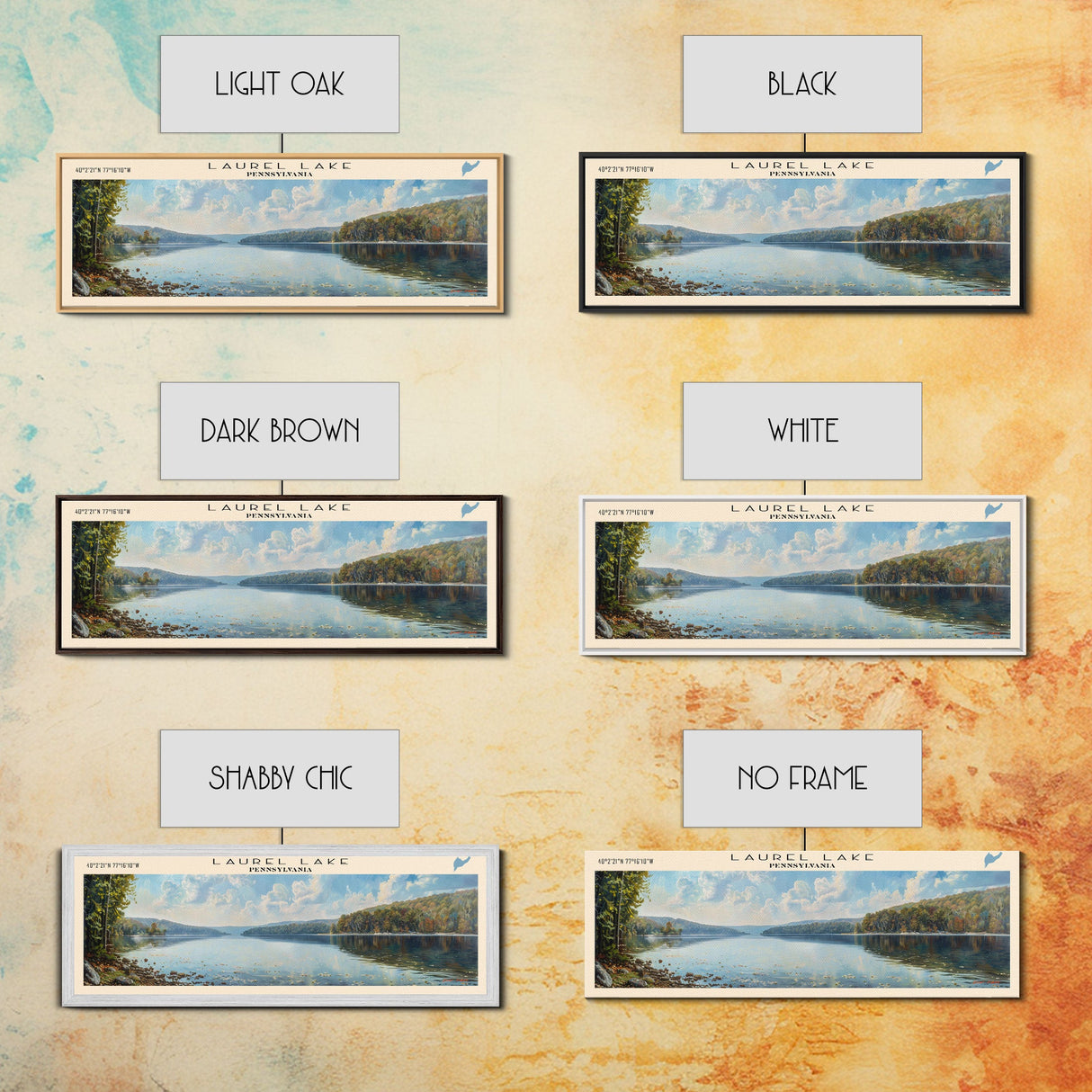 Laurel Lake Pennsylvania Framed Canvas Print, Lake House Decor, Panoramic Wall Art, Travel Poster, Landscape Painting, Bedroom Decor