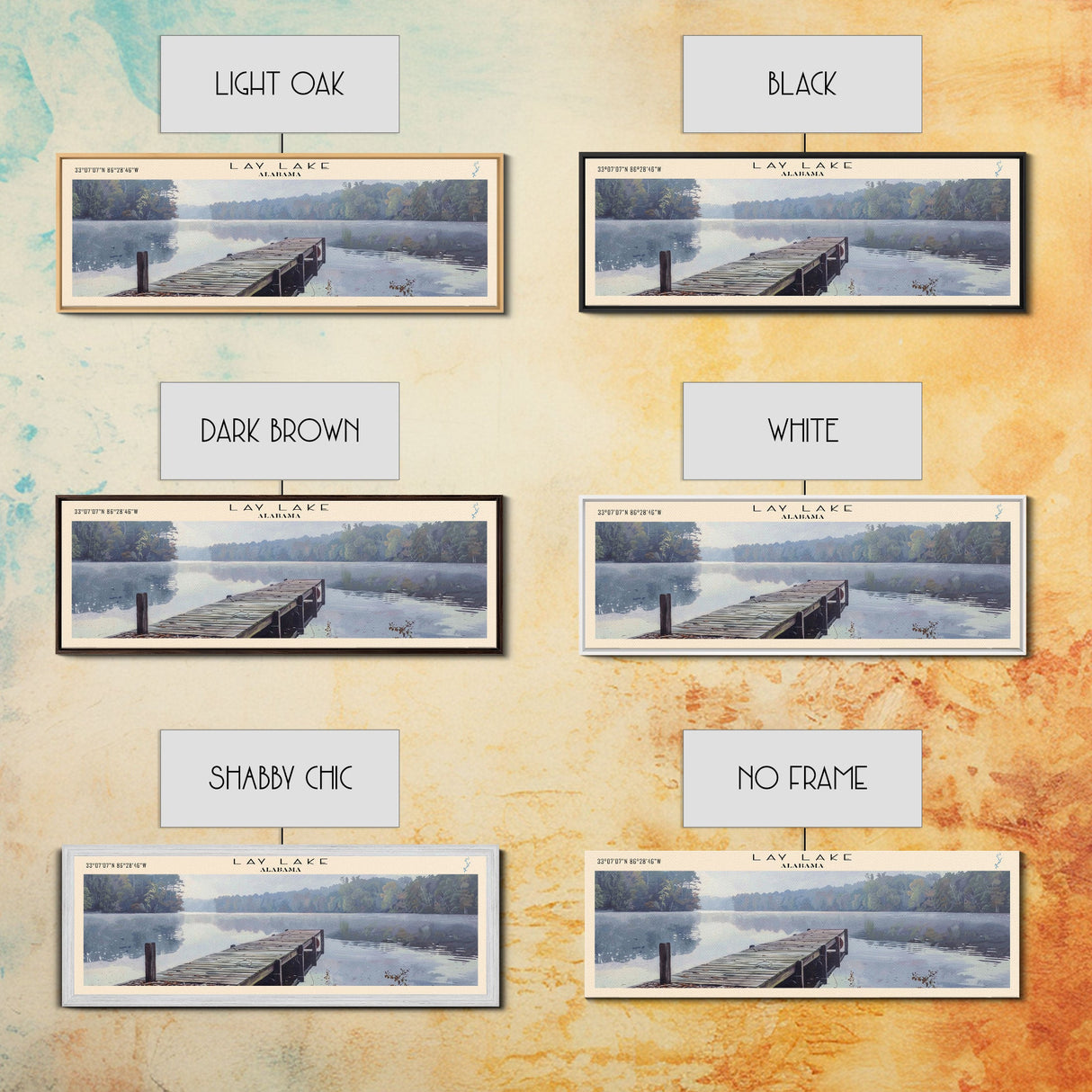 Lay Lake Alabama Framed Canvas Print, Lake House Decor, Panoramic Wall Art, Travel Poster, Beautiful Landscape Painting, Modern Art