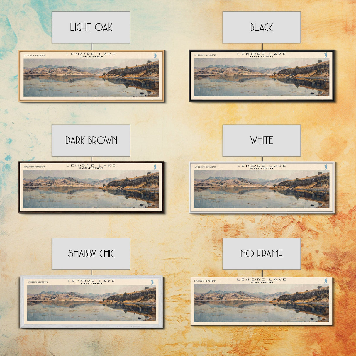 Lenore Lake Framed Canvas Print, Lake House Decor, Panoramic Wall Art, Travel Poster, Landscape Painting, Bedroom Decor