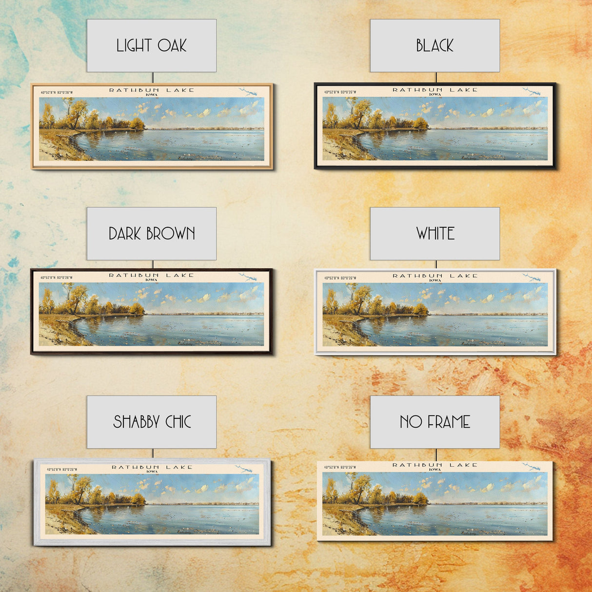 Rathbun Lake Iowa Framed Canvas Print, Lake House Decor, Panoramic Wall Art, Travel Poster, Beautiful Landscape Painting, Living Room Decor