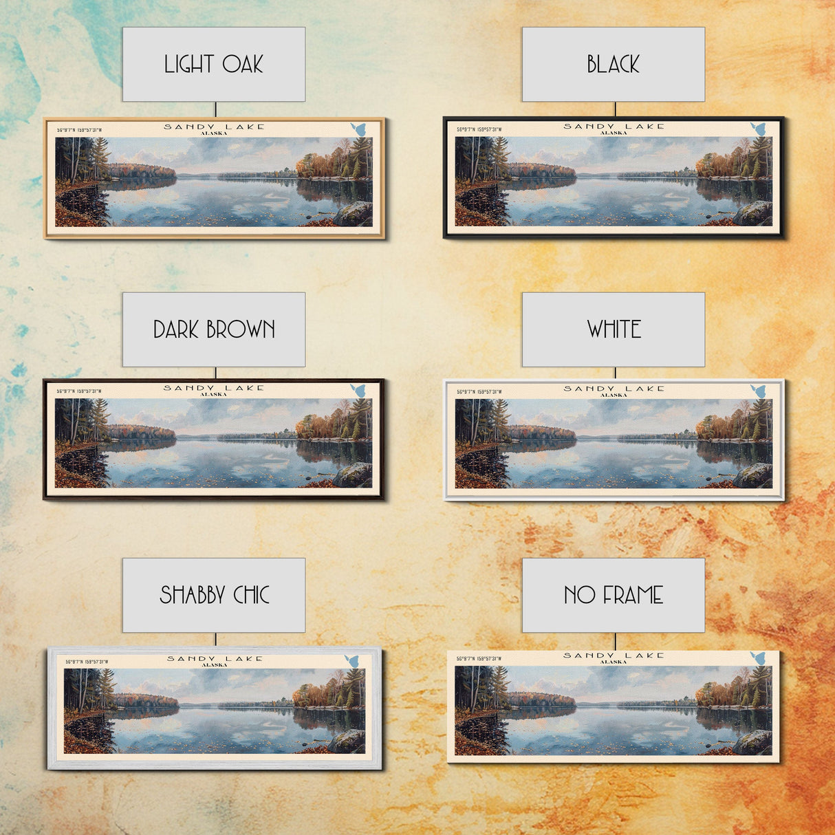 Sandy Lake Framed Canvas Print, Lake House Decor, Panoramic Wall Art, Travel Poster, Serene Landscape Painting, Bedroom Decor