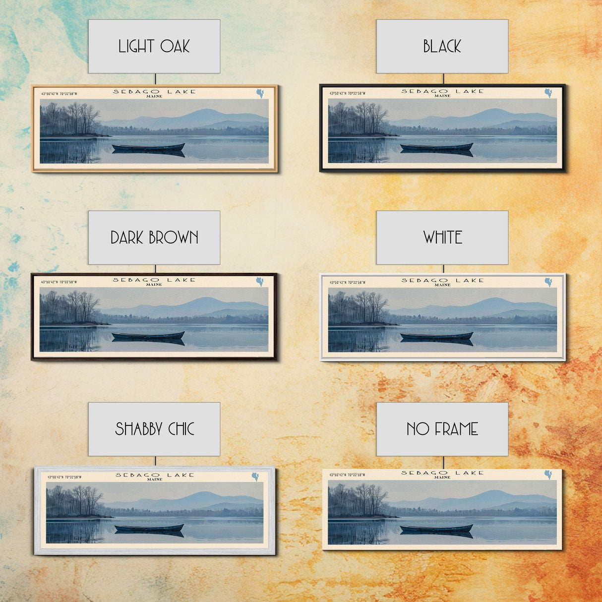 Sebago Lake Framed Canvas Print, Lake House Decor, Panoramic Wall Art, Travel Poster, Scenic Lake Scene, Living Room Decor