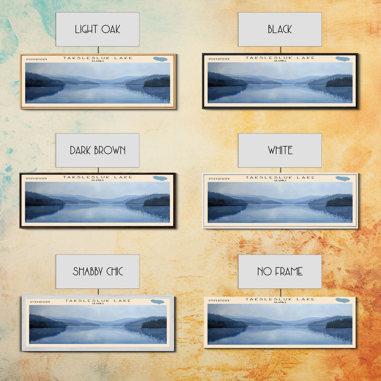 Takslesluk Lake Panoramic Wall Art, Framed Canvas Print, Lake House Decor, Travel Poster, Serene Lake Scene, Living Room Decor