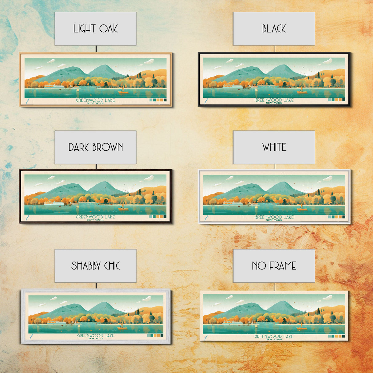 Greenwood Lake New York Framed Canvas Print, Panoramic Art, Midcentury Modern, Pop Art, Bedroom Decor, Travel Poster, Lake House Decor