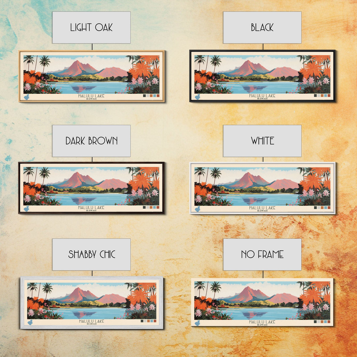 Halulu Lake Hawaii Framed Canvas Print, Panoramic Art, Midcentury Modern, Pop Art, Bedroom Decor, Travel Poster, Artistic Decor, Home Decor