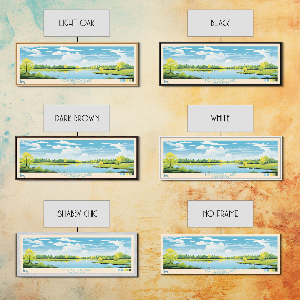 Hop Brook Lake Connecticut Framed Canvas Print, Panoramic Art, Midcentury Modern, Pop Art, Living Room Decor, Travel Poster, Artistic Decor